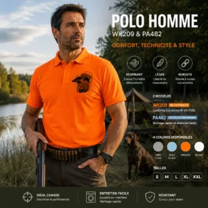 Polo de chasse Blaireau personnalisé homme, motif blaireau et texte au choix