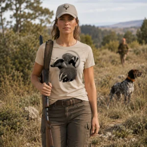 T-shirt de chasse Blaireau personnalisé — femme, motif blaireau + texte au choix
