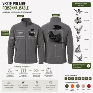 Veste polaire de chasse Bécasse personnalisée, vue de dos
