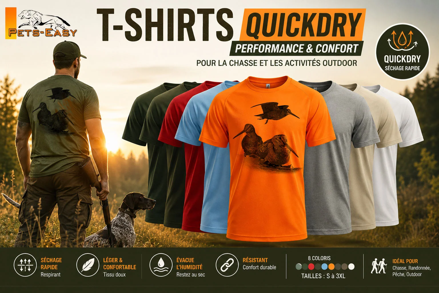 T-shirt de chasse bécasse porté en situation
