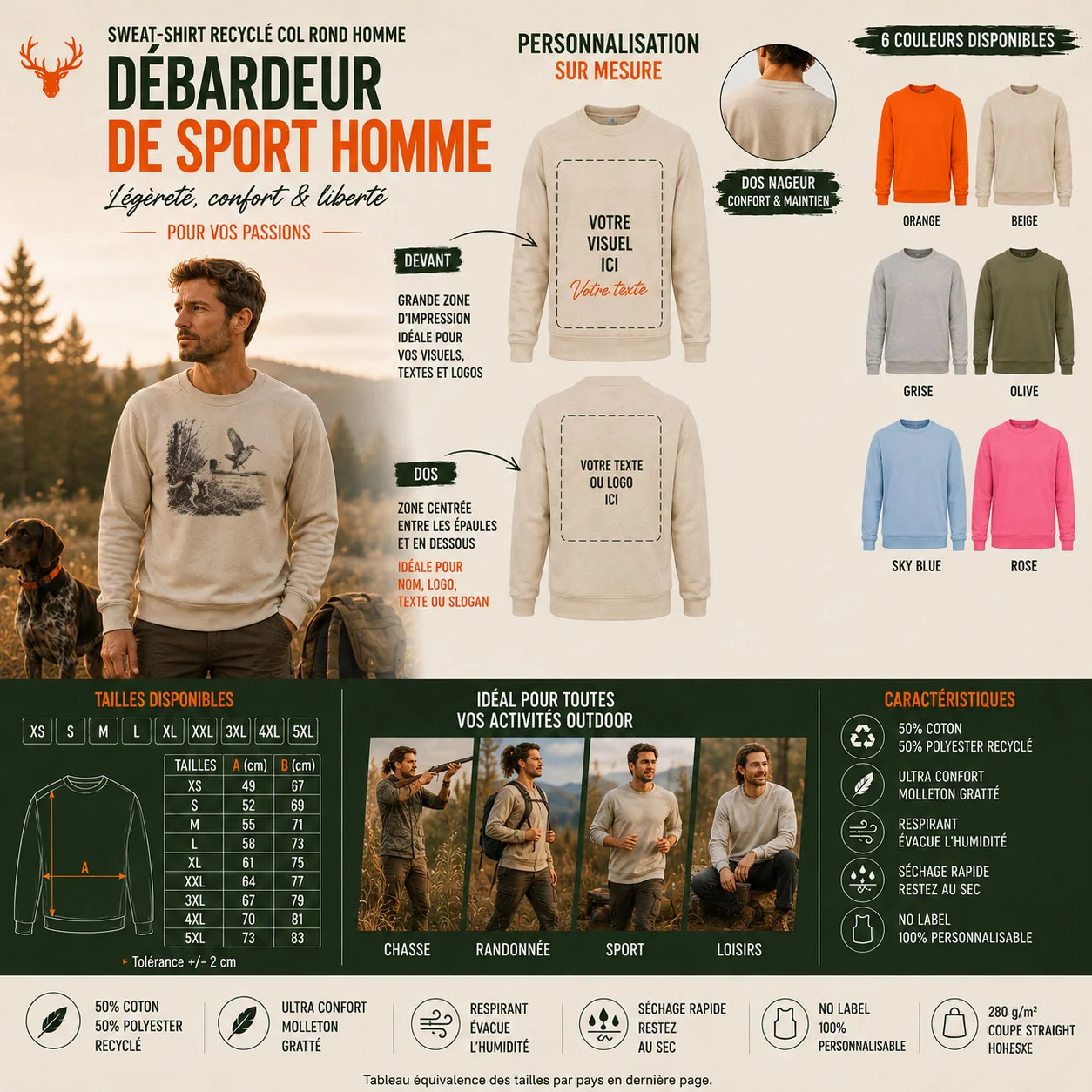 Détail du motif bécasse imprimé sur le sweat