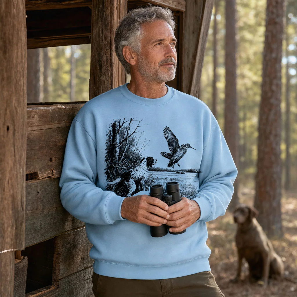 Sweat de chasse homme becasse personnalise, bleu ciel M