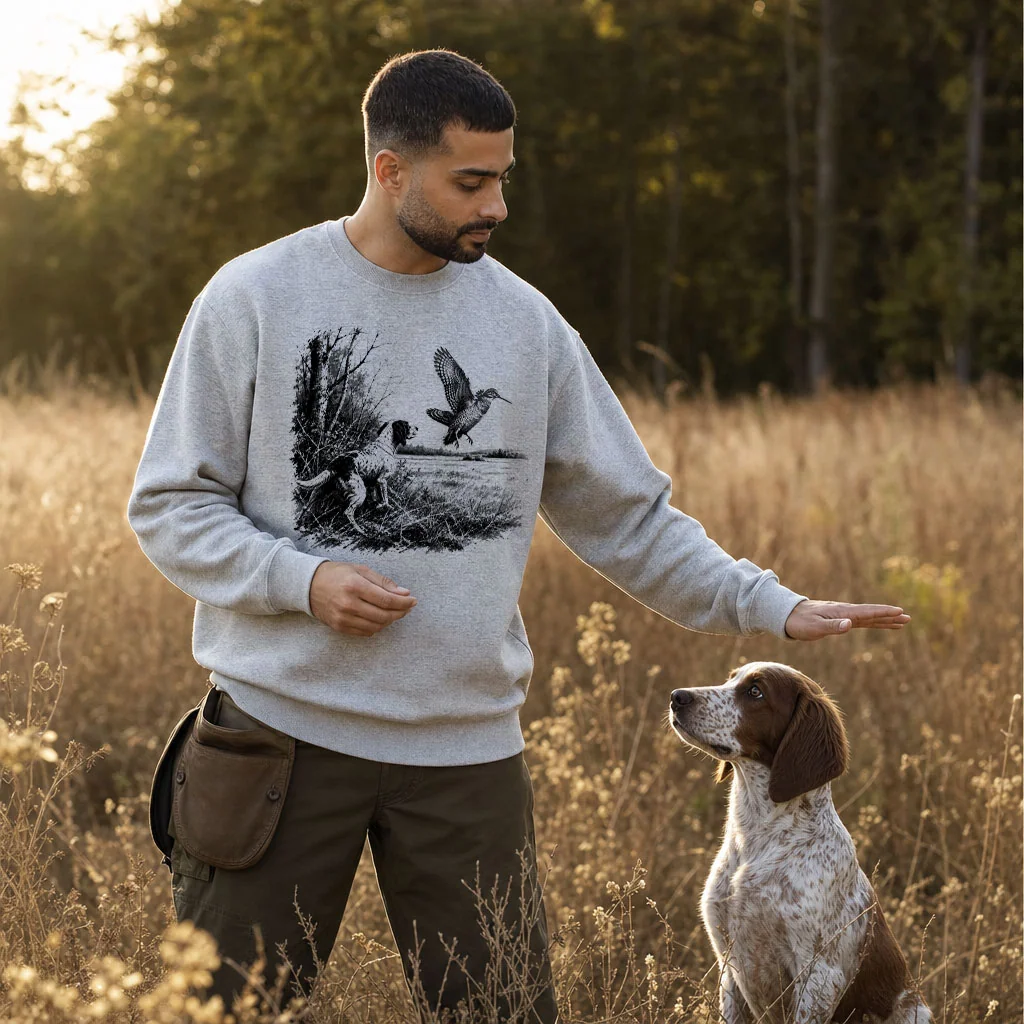 Sweat de chasse homme becasse personnalise, gris chine M