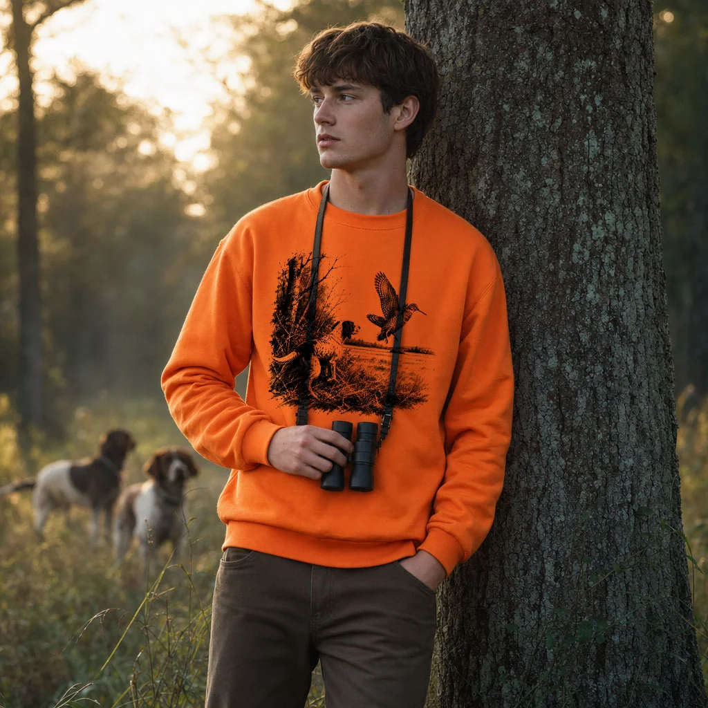 Sweat de chasse homme becasse personnalise, orange M
