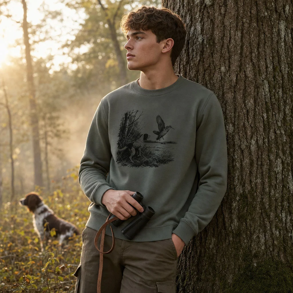 Sweat de chasse homme becasse personnalise, vert olive M