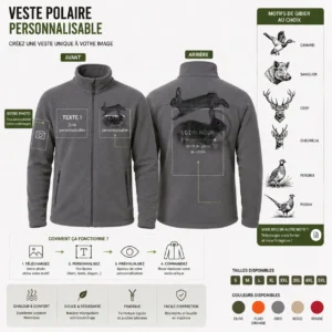Veste polaire de chasse Lapin personnalisée, vue de dos