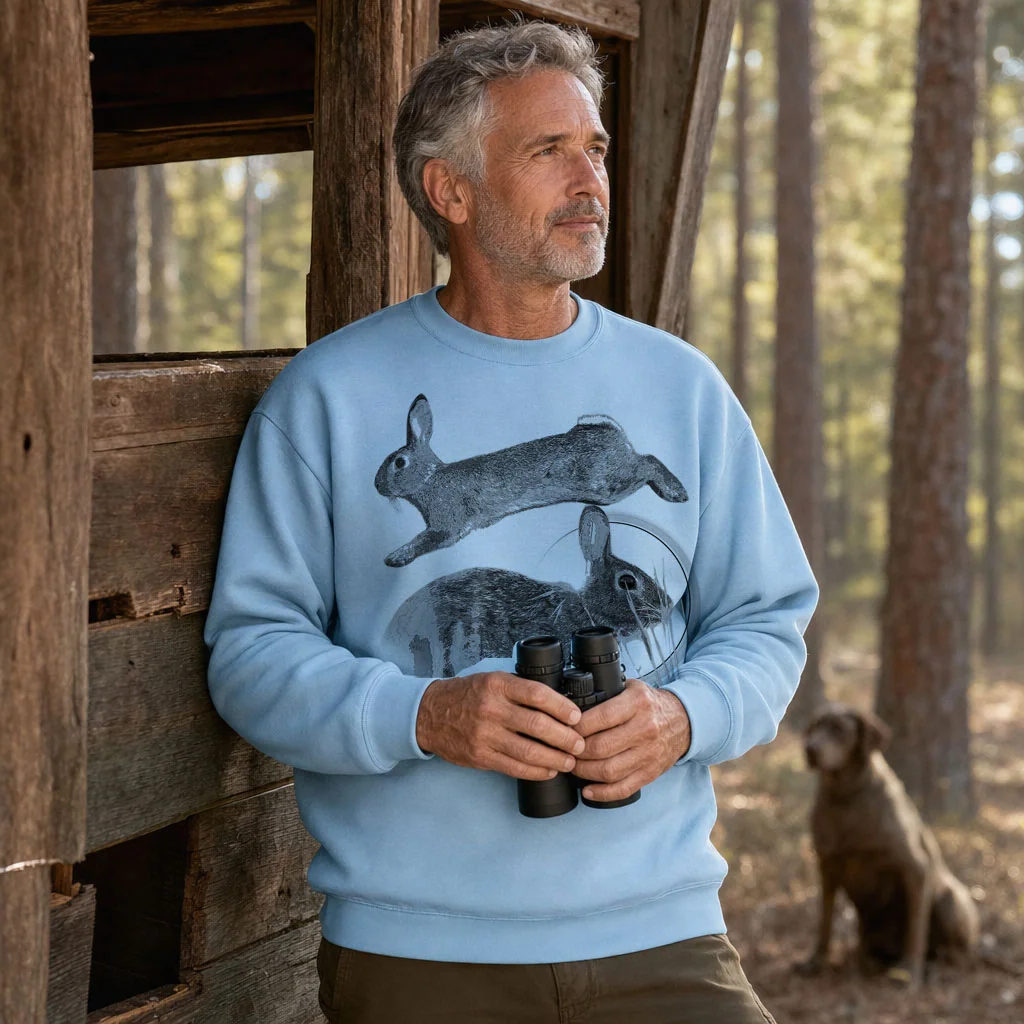 Sweat de chasse homme lapin personnalise, bleu ciel M