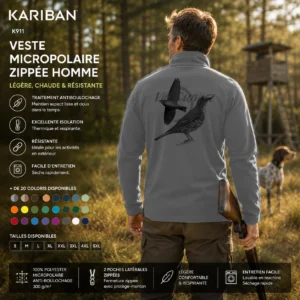 Veste polaire de chasse Grive personnalisée, portée en action