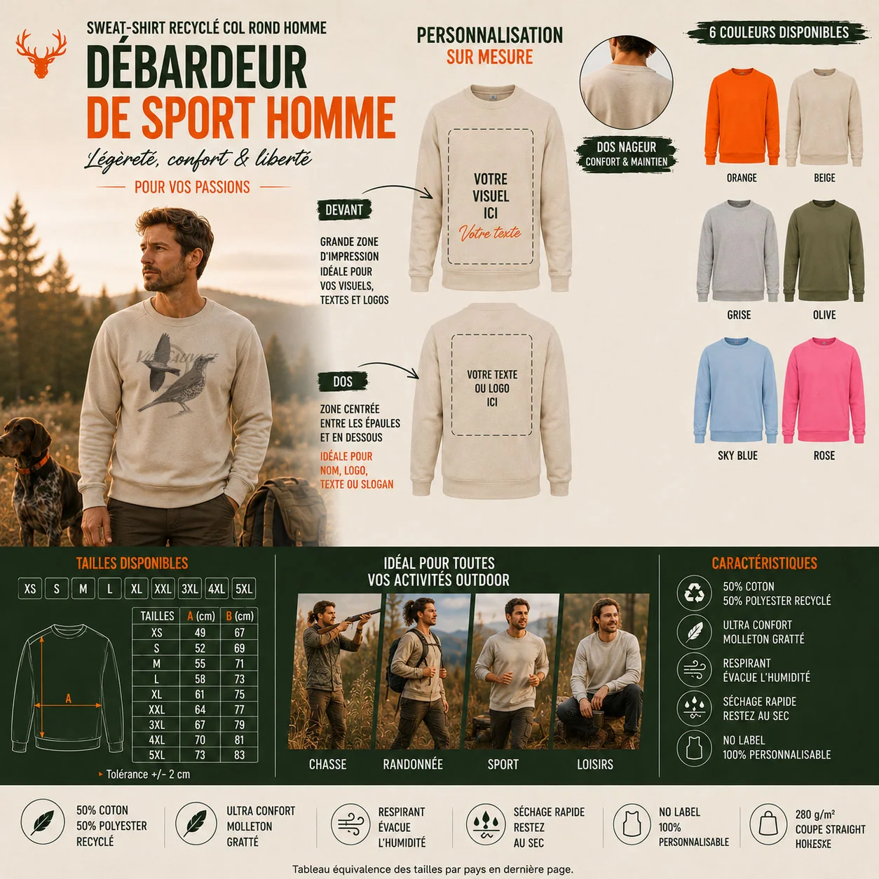 Détail du motif grive imprimé sur le sweat