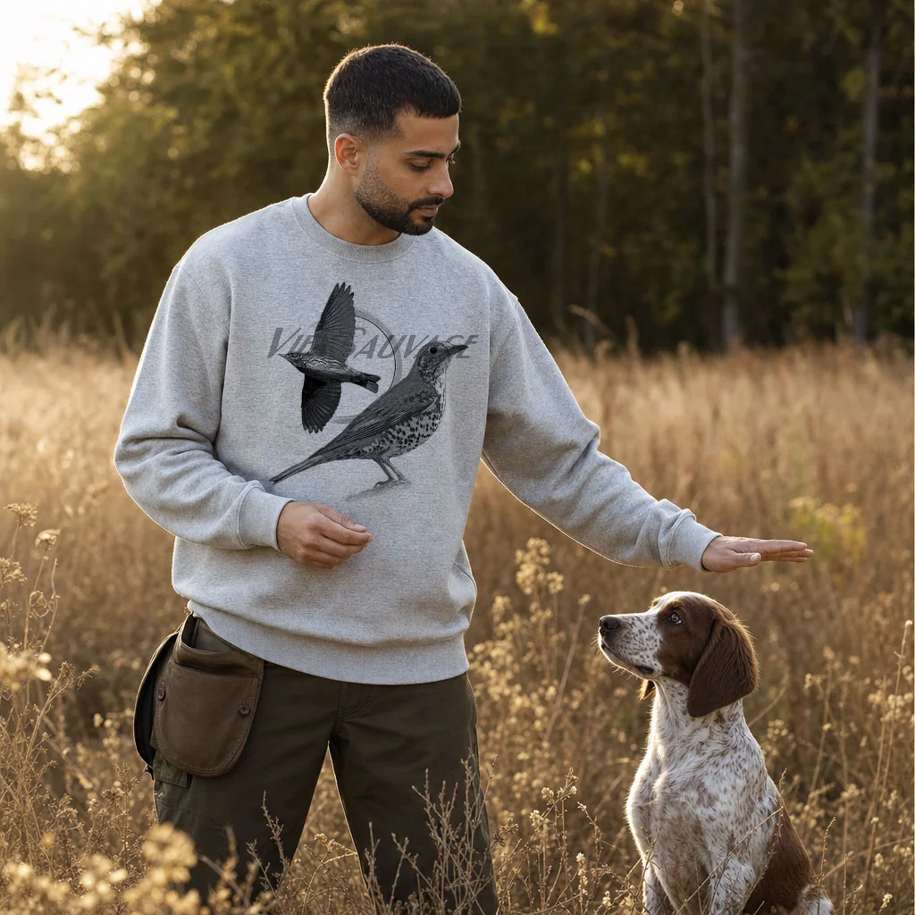 Sweat de chasse homme grive personnalise, gris chine M