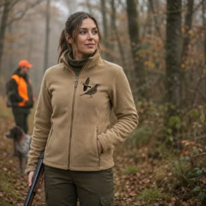 Veste polaire de chasse Grive personnalisée femme, motif grive et texte au choix