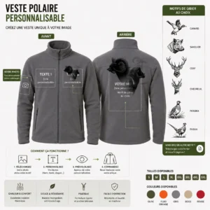 Veste polaire de chasse Mouflon personnalisée, vue de dos