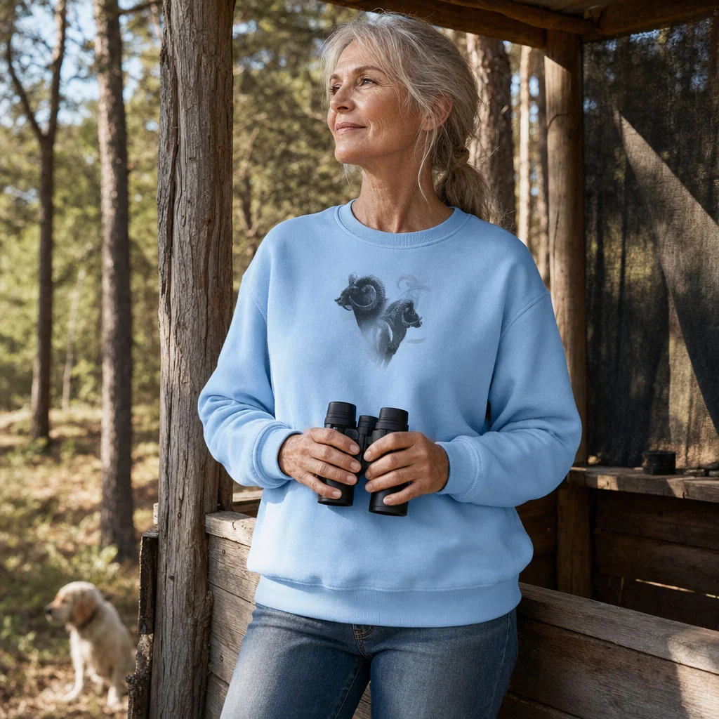 Sweat de chasse femme mouflon personnalise, bleu ciel M