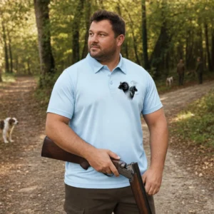 Polo de chasse Mouflon personnalisé homme, coloris bleu glace