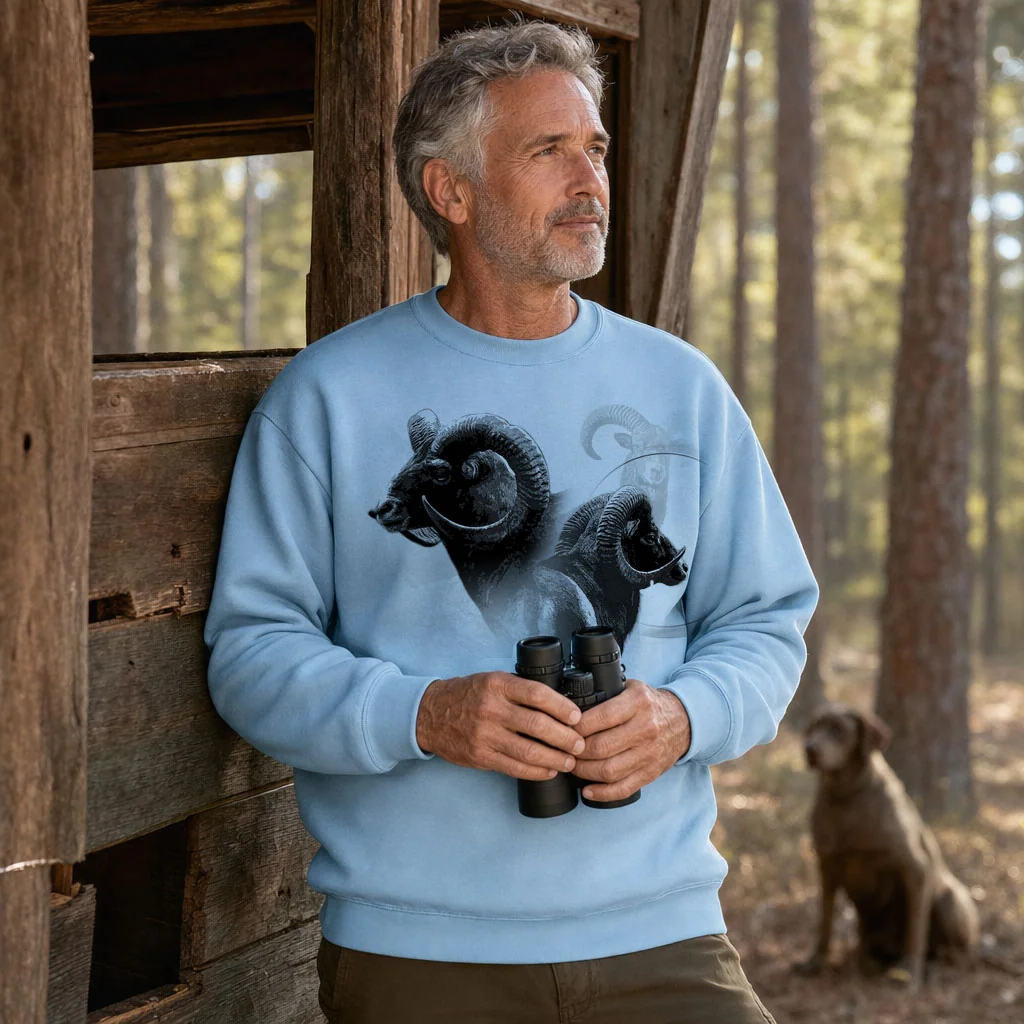 Sweat de chasse homme mouflon personnalise, bleu ciel M