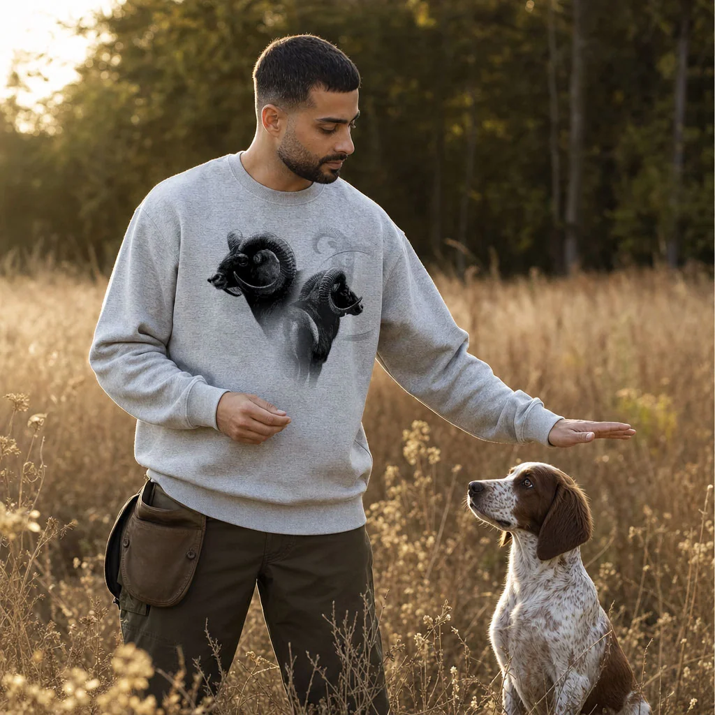 Sweat de chasse homme mouflon personnalise, gris chine M