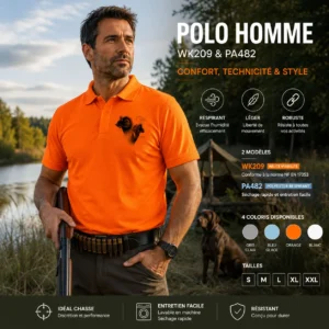 Polo de chasse Mouflon personnalisé homme, motif mouflon et texte au choix
