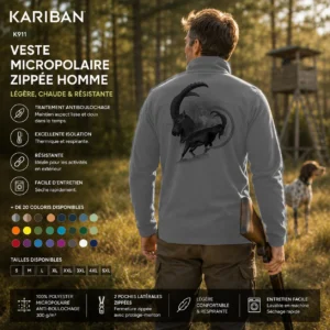 Veste polaire de chasse Bouquetin personnalisée, portée en action