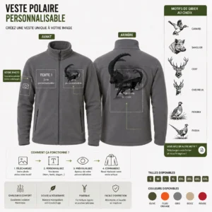 Veste polaire de chasse Bouquetin personnalisée, vue de dos