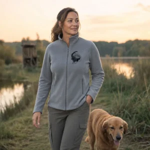Veste polaire de chasse Bouquetin personnalisée femme, coloris gris chiné