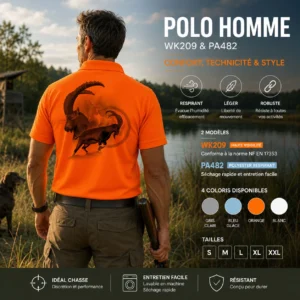 Polo de chasse Bouquetin personnalisé homme, porté en action