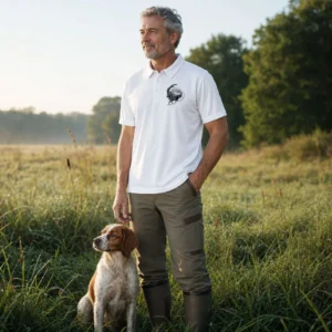 Polo de chasse Bouquetin personnalisé homme, coloris blanc