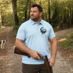 Polo de chasse Bouquetin personnalisé homme, coloris bleu glace