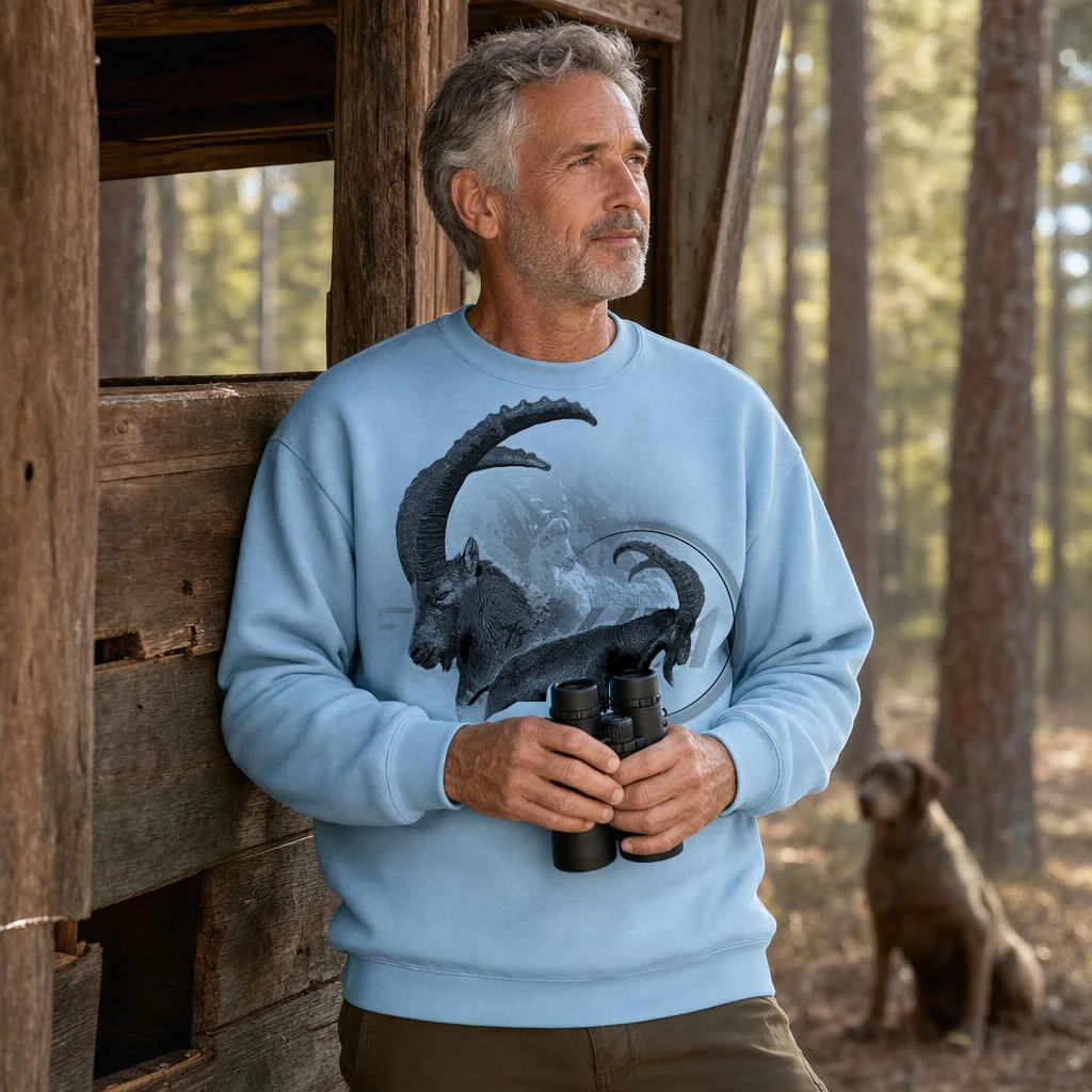 Sweat de chasse homme bouquetin personnalise, bleu ciel M