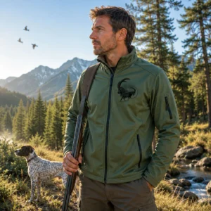 Veste softshell de chasse Bouquetin personnalisée homme, coloris vert chiné