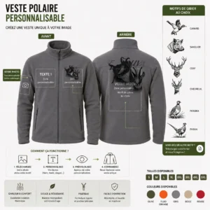 Veste polaire de chasse Chamois personnalisée, vue de dos
