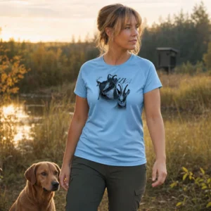 T-shirt de chasse Chamois personnalisé — femme, bleu, toutes tailles