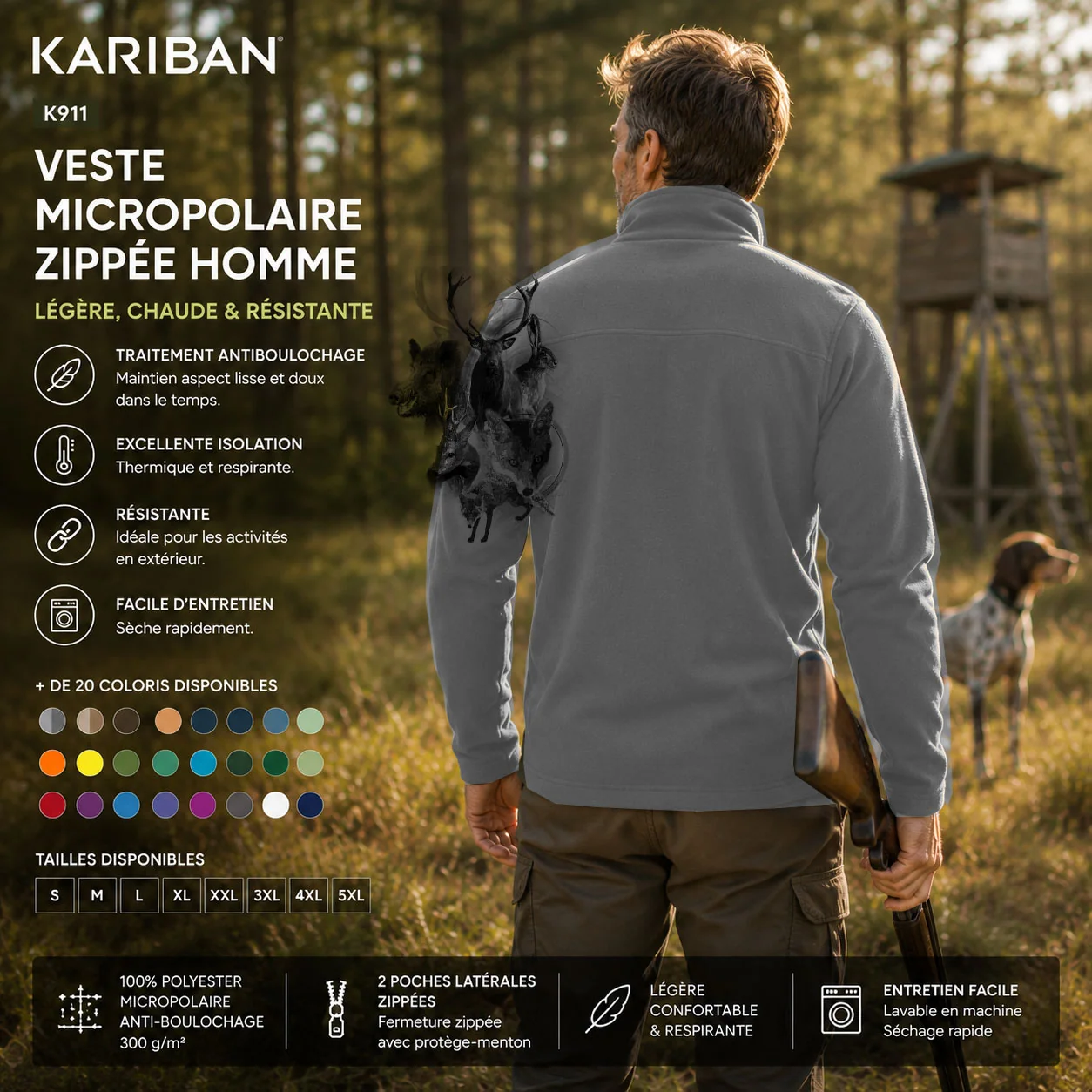 Veste polaire vénerie personnalisée, portée en action