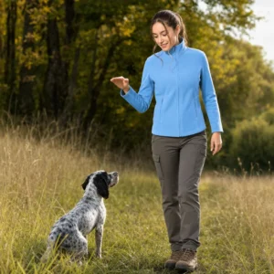 Veste polaire de chasse Vénerie personnalisée femme, coloris bleu ciel