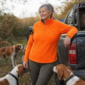 Veste polaire de chasse Vénerie personnalisée femme, coloris orange fluo