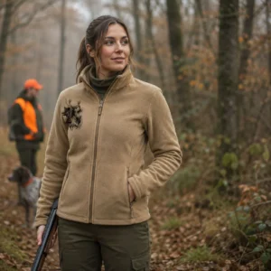 Veste polaire de chasse Vénerie personnalisée femme, motif vénerie et texte au choix