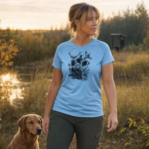 T-shirt de chasse Vénerie personnalisé — femme, bleu, toutes tailles