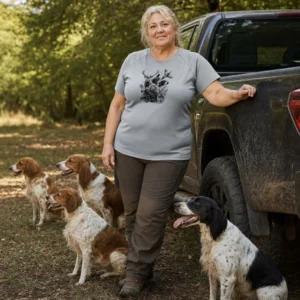 T-shirt de chasse Vénerie personnalisé — femme, gris, toutes tailles