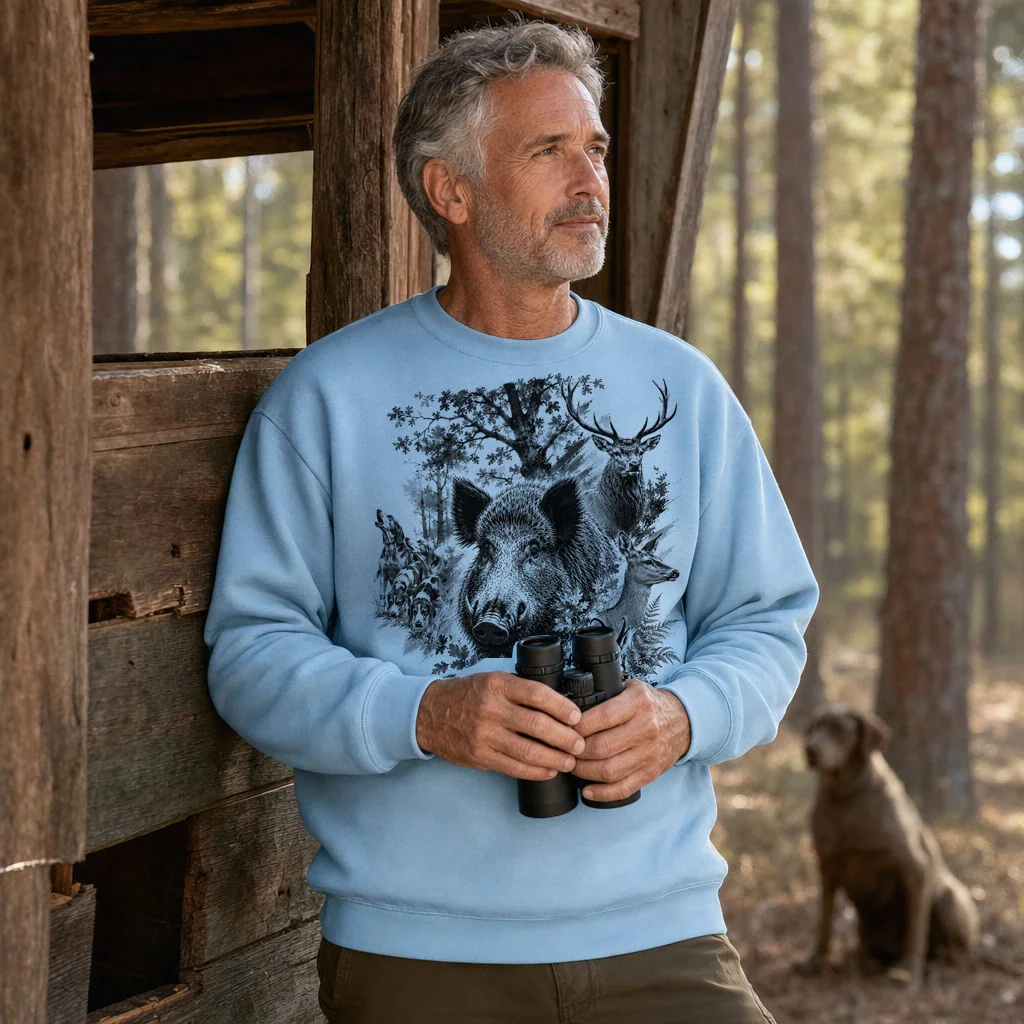 Sweat de chasse homme venerie personnalise, bleu ciel M