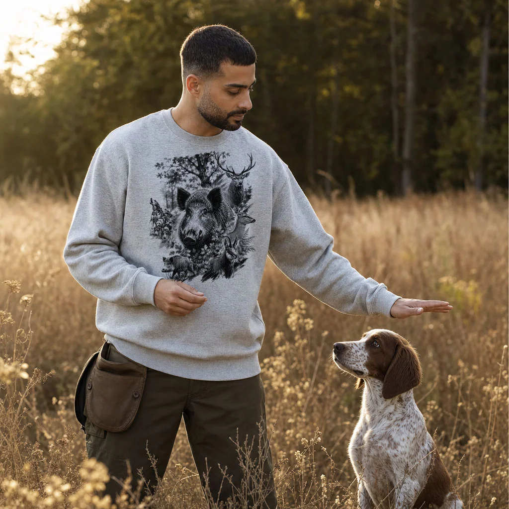 Sweat de chasse homme venerie personnalise, gris chine M