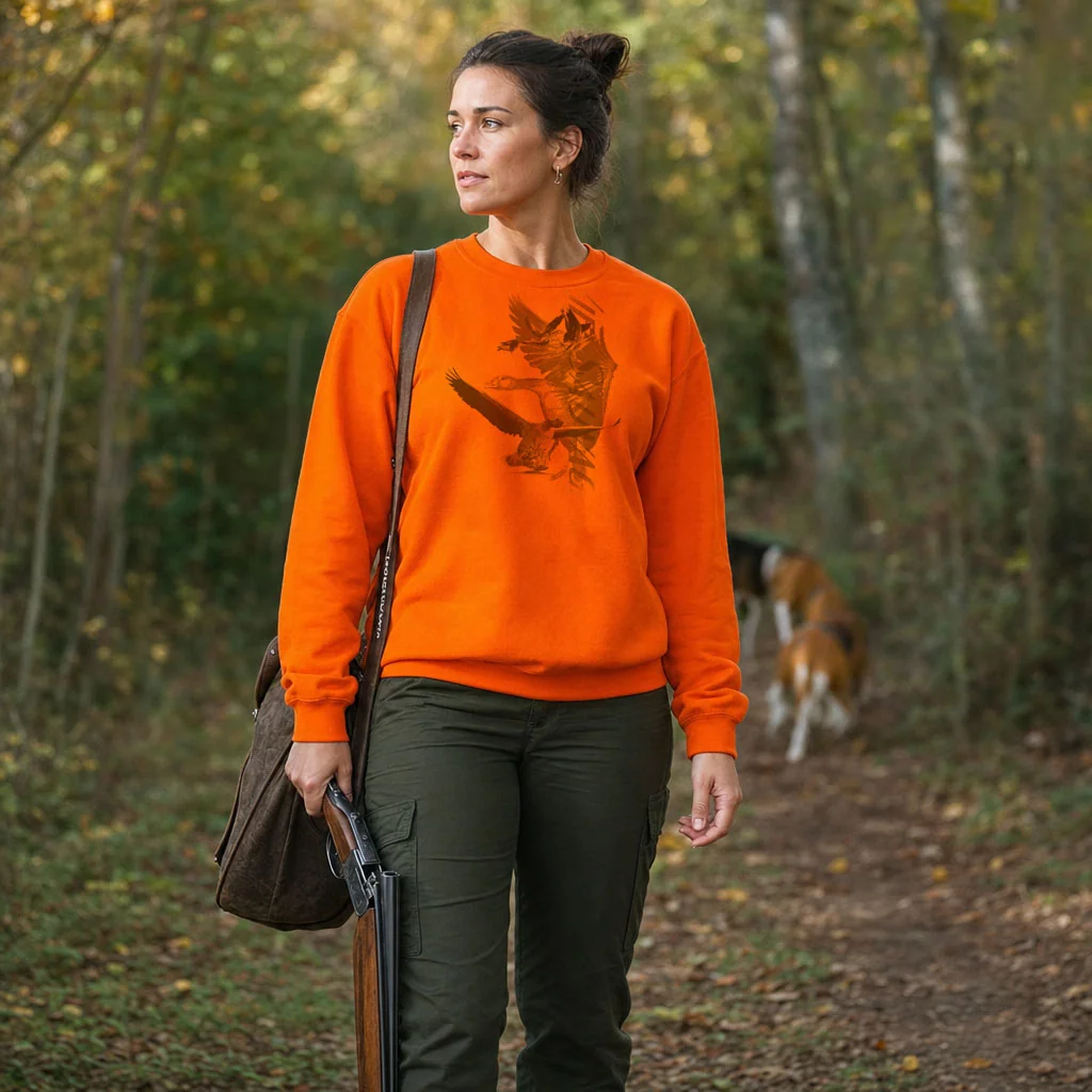 Sweat de chasse femme oie sauvage personnalise, orange M