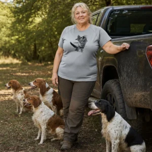 T-shirt de chasse Oie sauvage personnalisé — femme, gris, toutes tailles