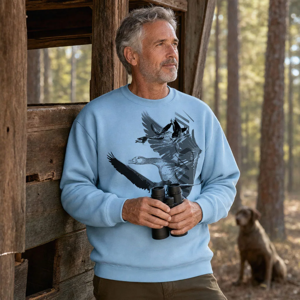 Sweat de chasse homme oie sauvage personnalise, bleu ciel M