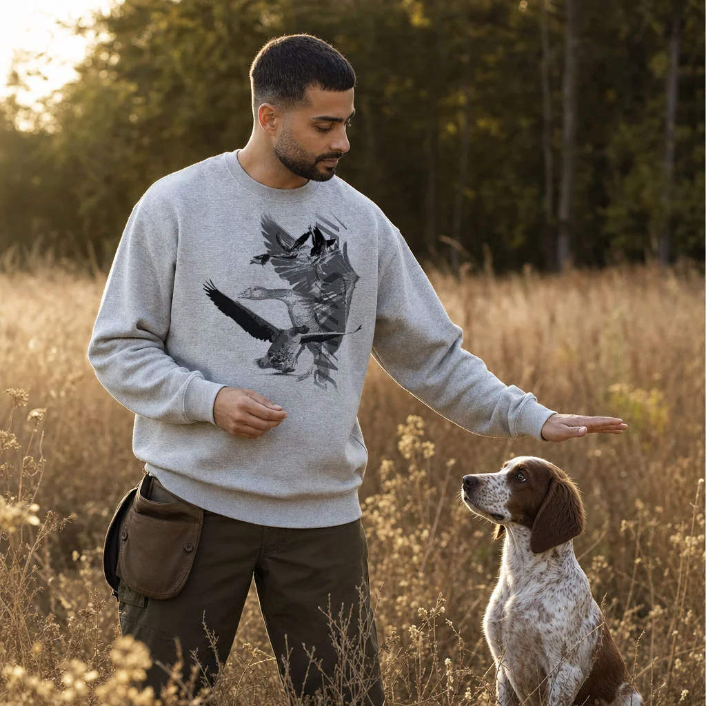 Sweat de chasse homme oie sauvage personnalise, gris chine M