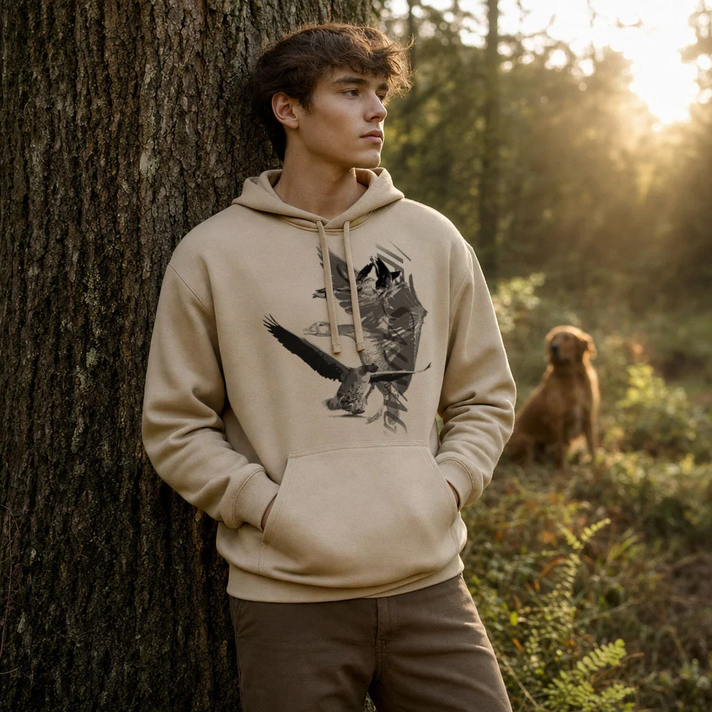 Sweat de chasse homme oie sauvage personnalise, sable clair M