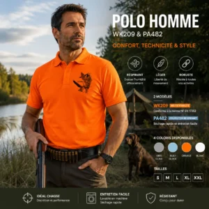 Polo de chasse Oie sauvage personnalisé homme, motif oie sauvage et texte au choix