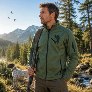 Veste softshell de chasse Oie sauvage personnalisée homme, coloris vert chiné