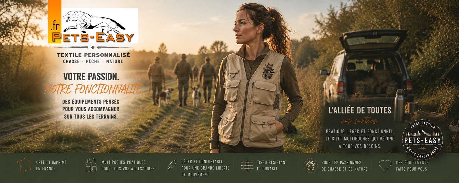 Gilet multipoches de chasse personnalise femme