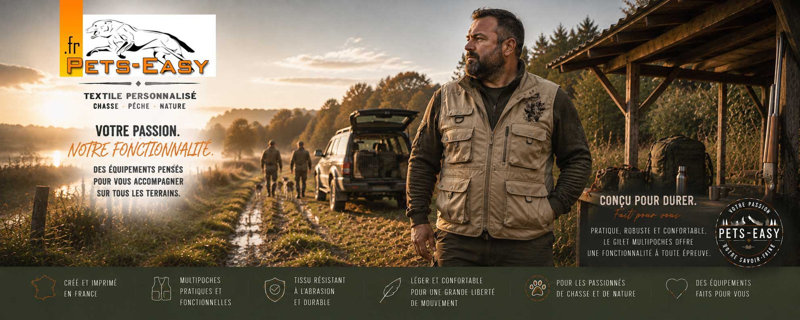 Gilet multipoches de chasse personnalise homme