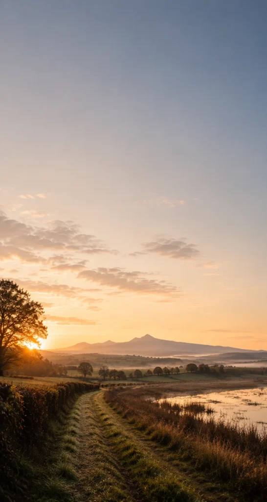 Un paysage de chasse français au petit matin, format vertical