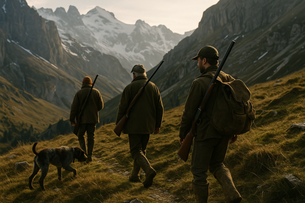 Haute montagne, barres rocheuses et névés — chasse du bouquetin